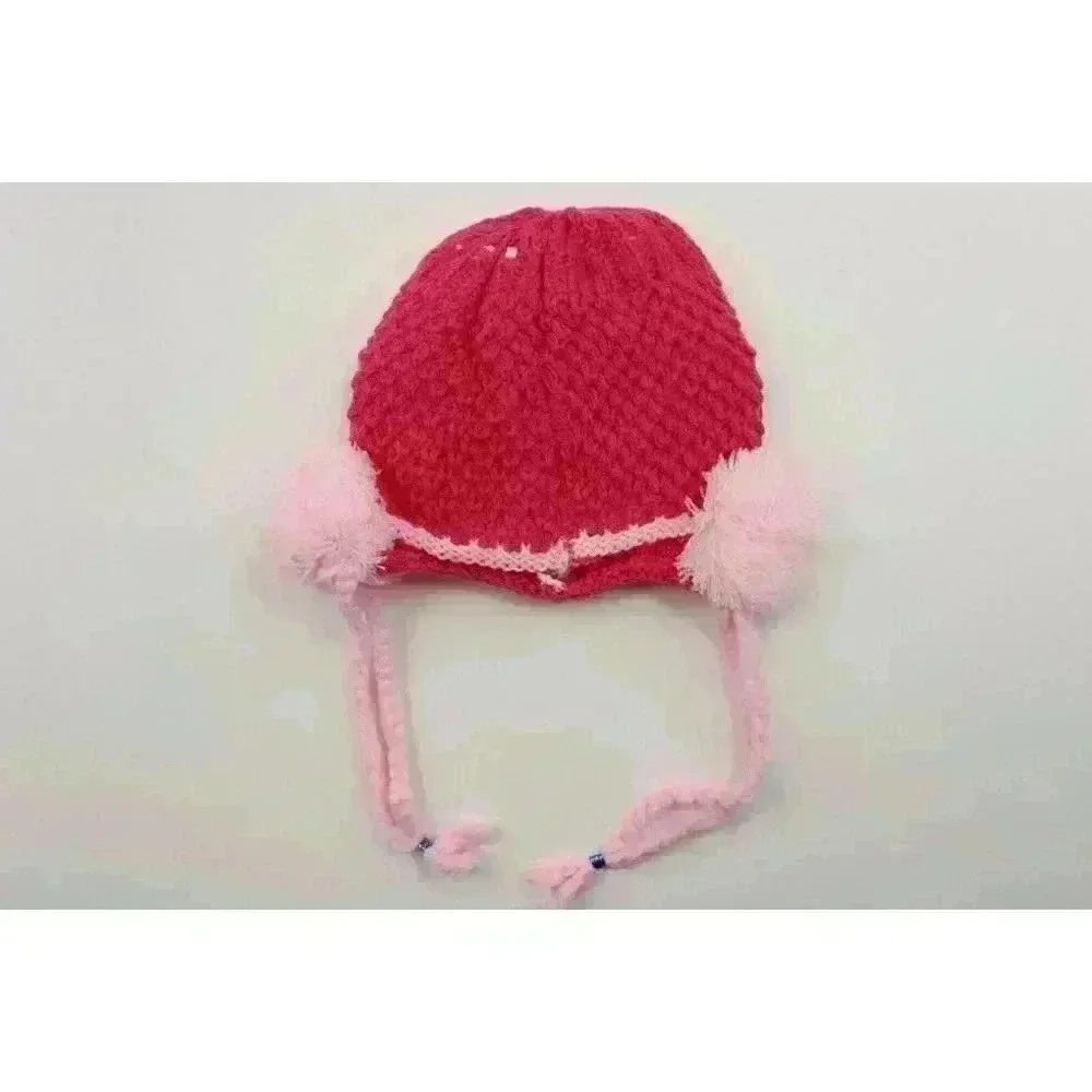HAND knitted girl hat with knitted applique with beads for 3-6 year old. NEW.